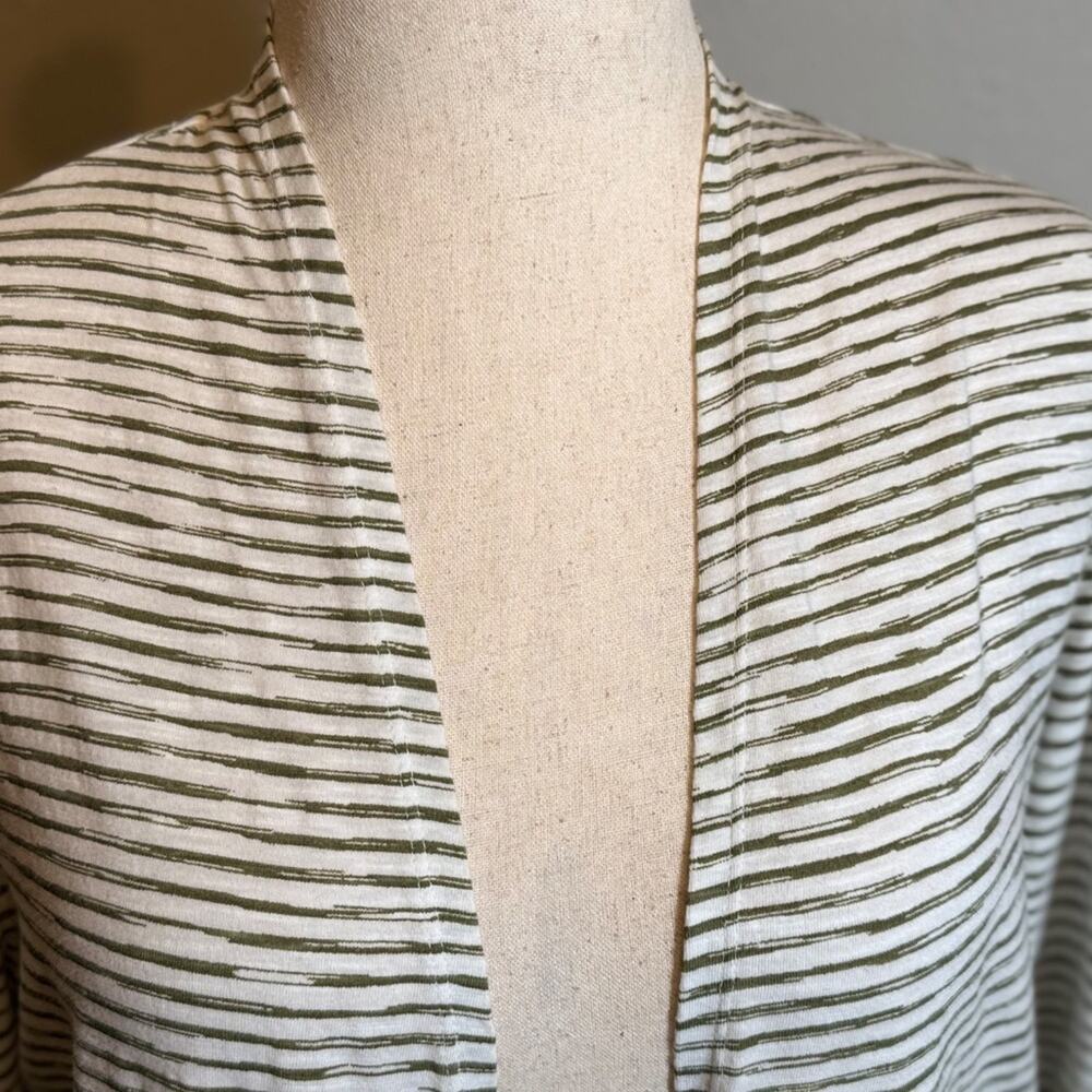 Chico's cardigan green & white striped lightweight cotton open front  Sz 2 US L - Picture 2 of 8